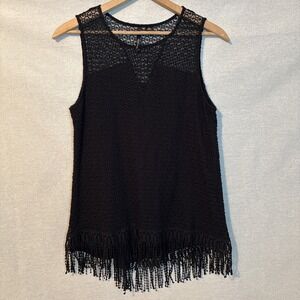 Skyes The Limit Womens Black Sleeveless Fringe Top XL Crochet Grunge 20's Boho